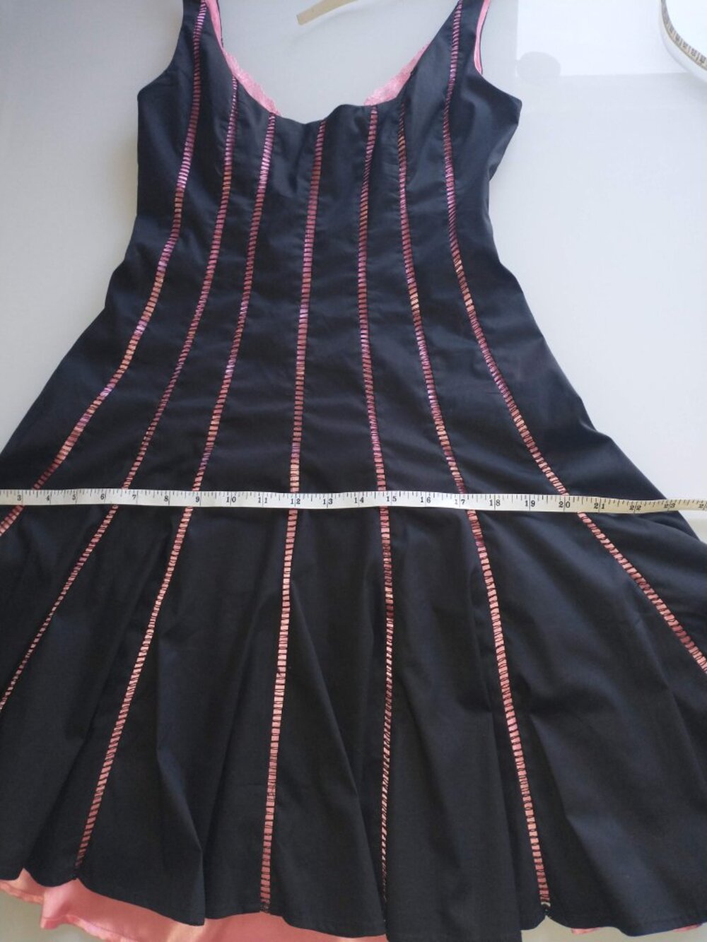 Rare Y2K Vtg Bebe Openwork Lattice Dress Pink Silk Lining Black Sexy Fit & Flare - Picture 16 of 16